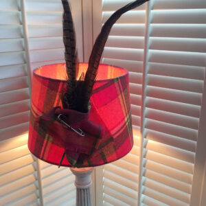 Cerise Pink  plaid with pheasant feathers