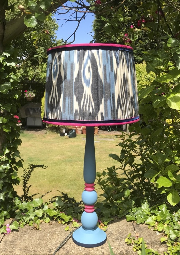 viola ikat pleated lampshade blue base