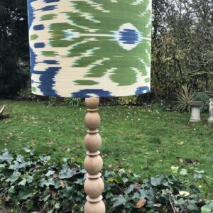 Sage Green & Denim Blue Ikat design on natural wood Lamp Base