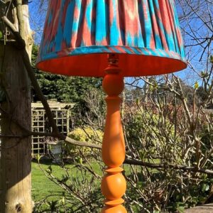 Turquoise and Orange Pleated Ikat Design with Orange Interior