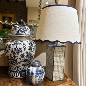 Chelsea Textiles Design Scalloped Edge Lampshade & Lampbase in Cupid Antique Blue