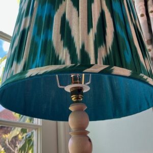 Turquoise & Dark Green Pleated Ikat Design with Turquoise linen Interior